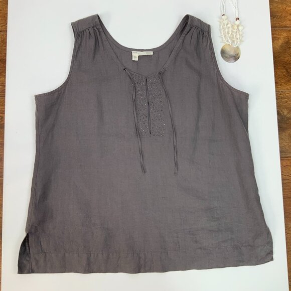 EILEEN FISHER Irish Linen Tunic Beaded Sleeveless Tank Top Purple-Brown Sz 1X - Picture 6 of 16